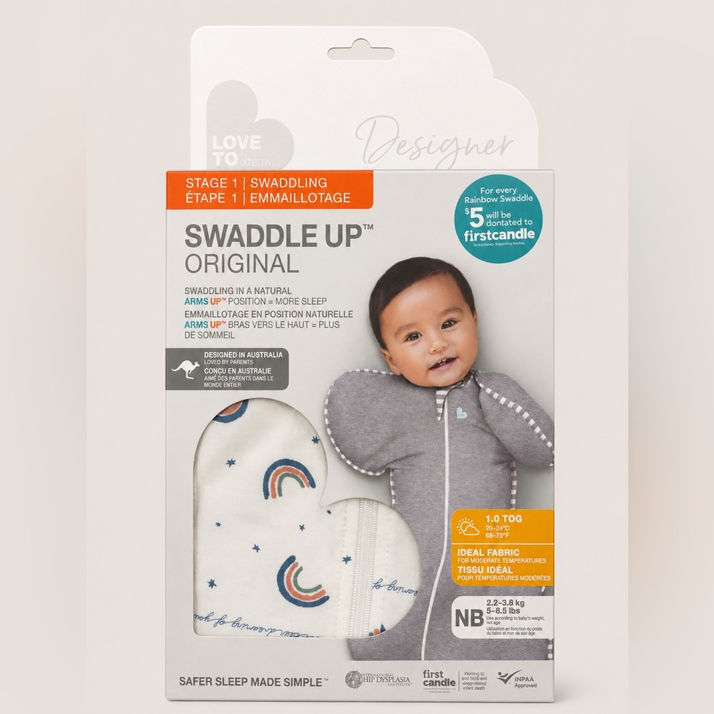 Love to Dream Swaddle Up Original - White with Rainbow Print